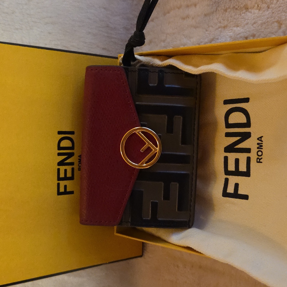 Fendi Burgundy and Black Wallet with Gold‎ Accent
